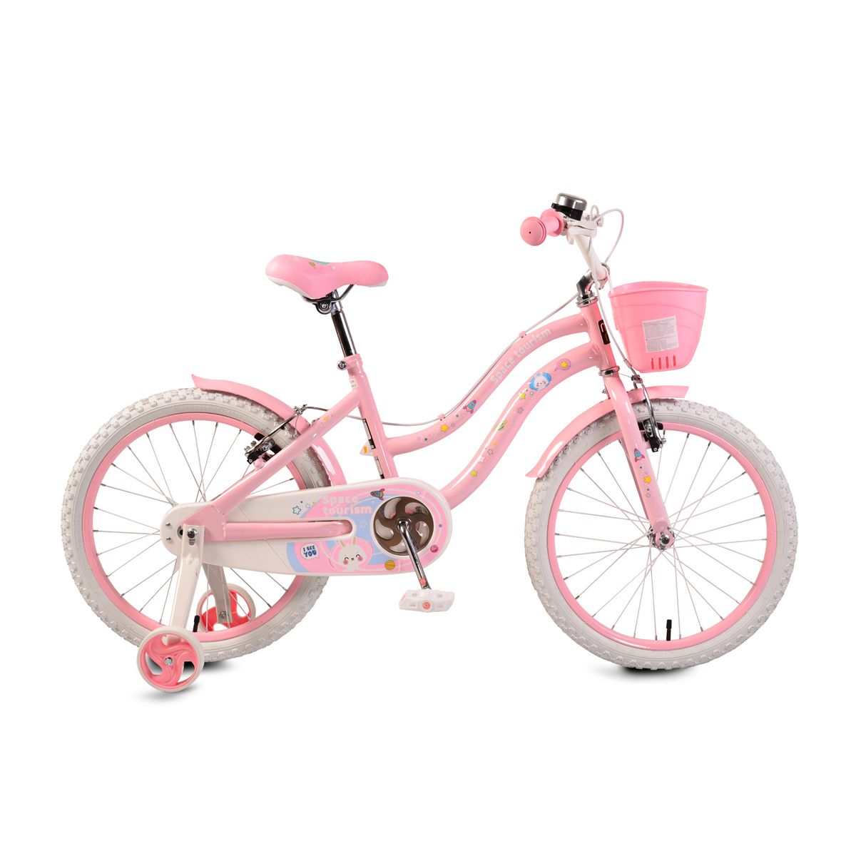 Bicicleta pentru fete 20 inch Moni 83 roz cu roti ajutatoare hippoland.ro