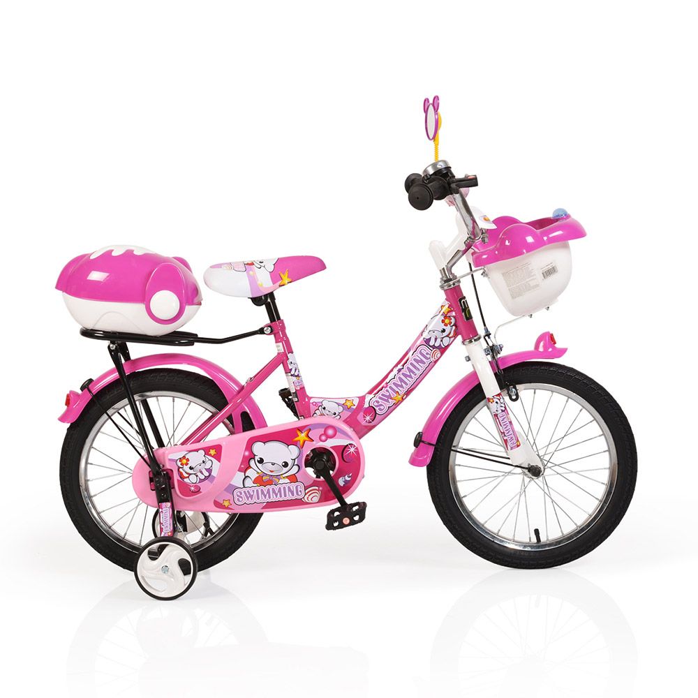 Bicicleta pentru fete 16 inch Moni BMX roz cu roti ajutatoare ajutatoare