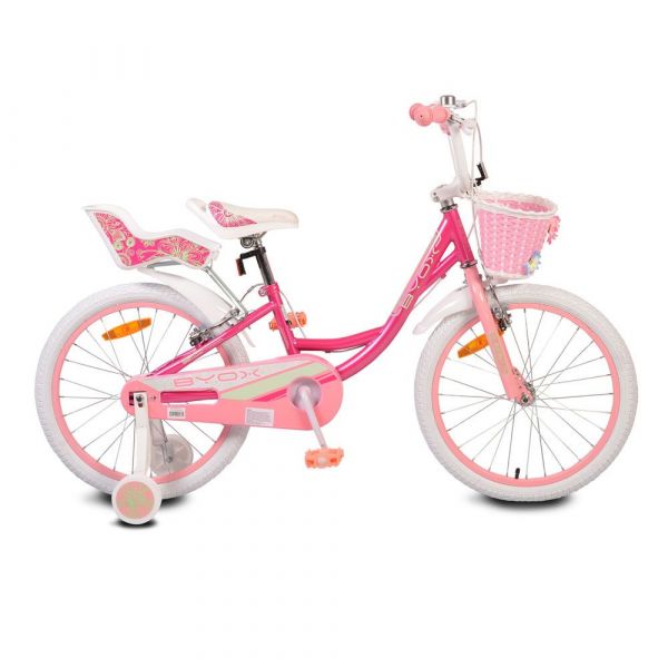 Bicicleta pentru fete 20 inch Byox Fashion roz cu roti ajutatoare