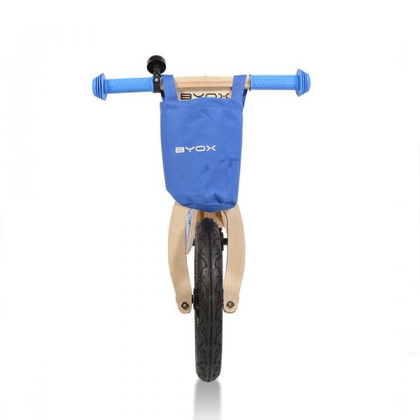 Bicicleta de lemn fara pedale pentru baieti 12 inch Moni Woody albastru
