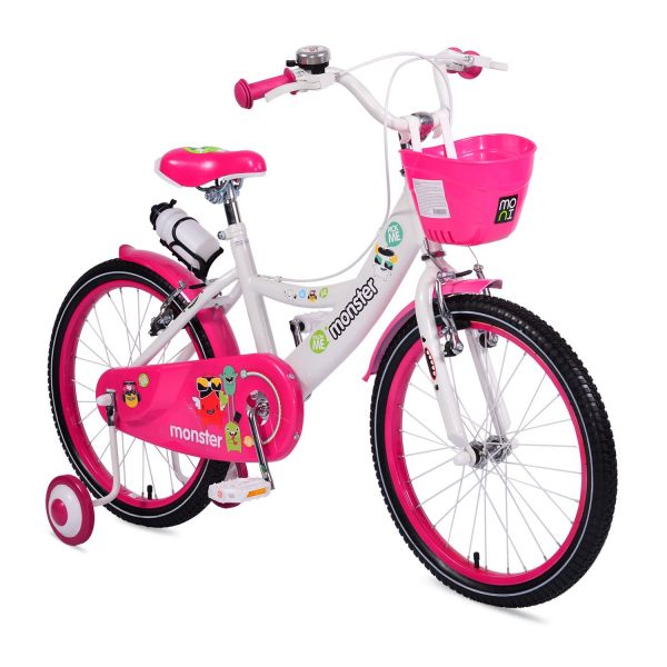 Bicicleta pentru fete 20 inch Moni Monster roz cu roti ajutatoare