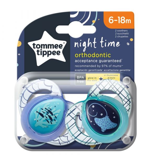 Set 2 suzete ortodontice Tommee Tippee Night 6-18 luni 