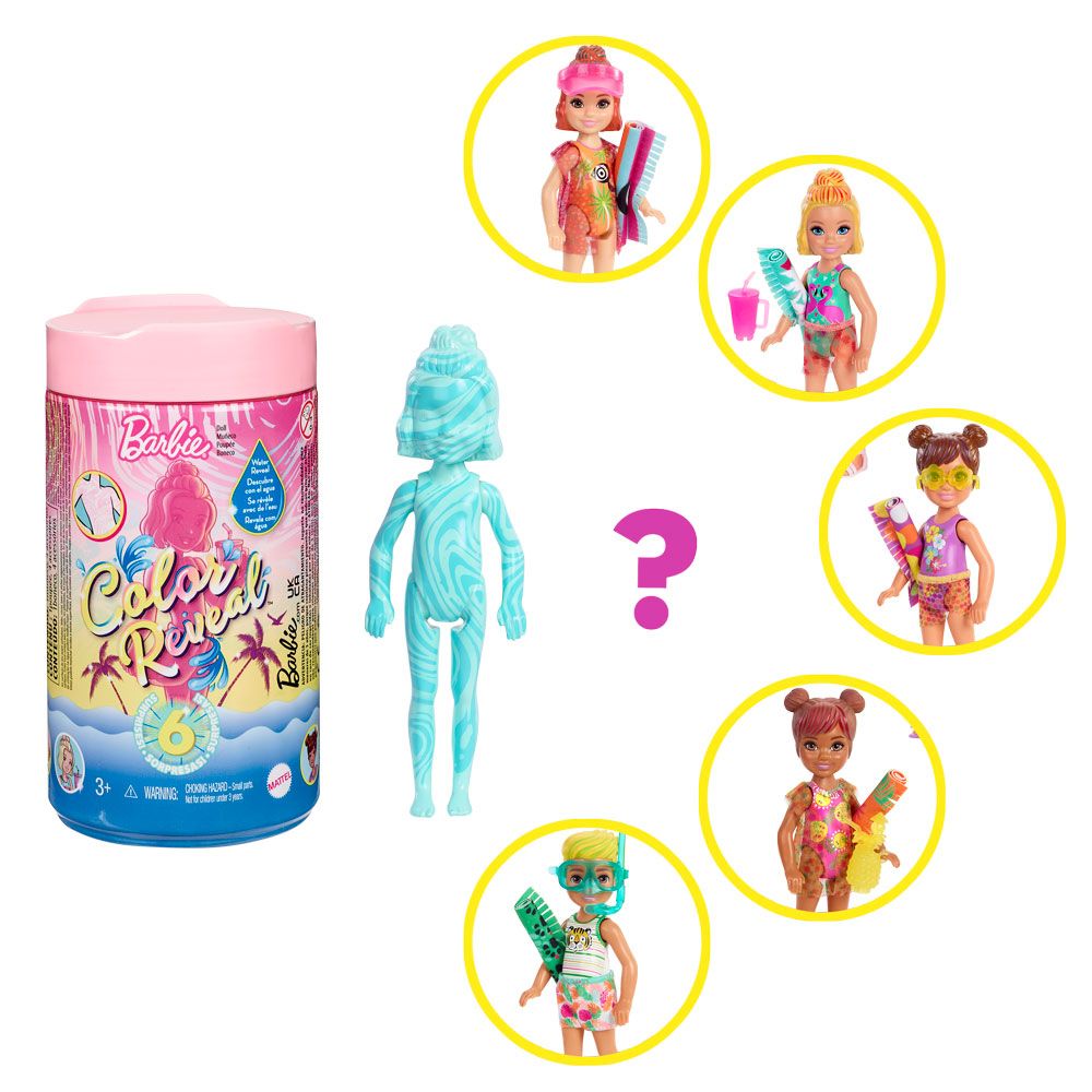 Papusa Barbie Chelsea Transformarea magica Color Reveal Summer Vibes