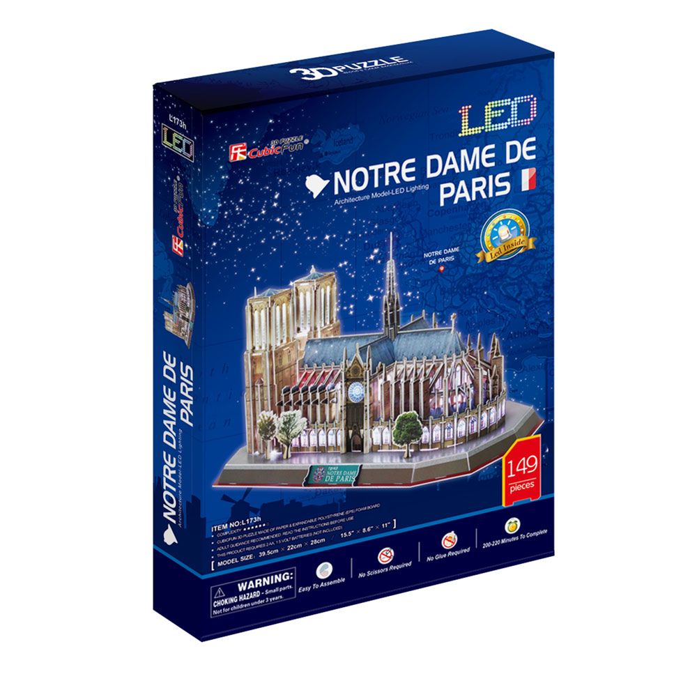 Puzzle 3D cu leduri Cubic Fun 149 piese Catedrala Notre Dame 149