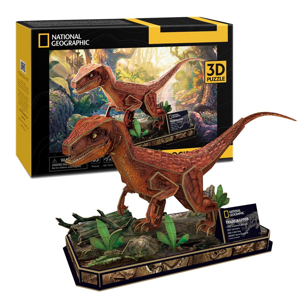 Puzzle 3D Cubic Fun National Geographic Velociraptor 63 piese Cubic Fun